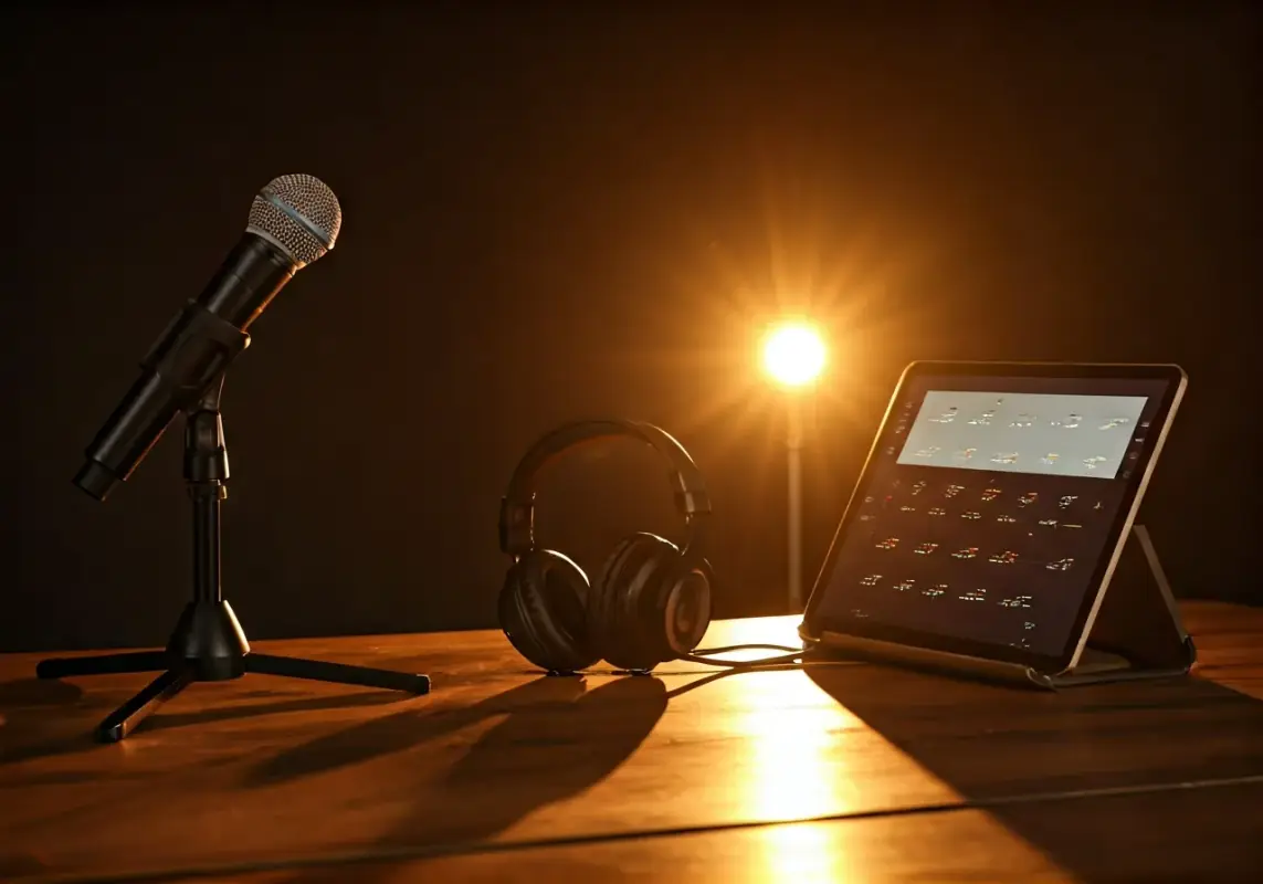Karaoke microphone and headphones with separated audio tracks